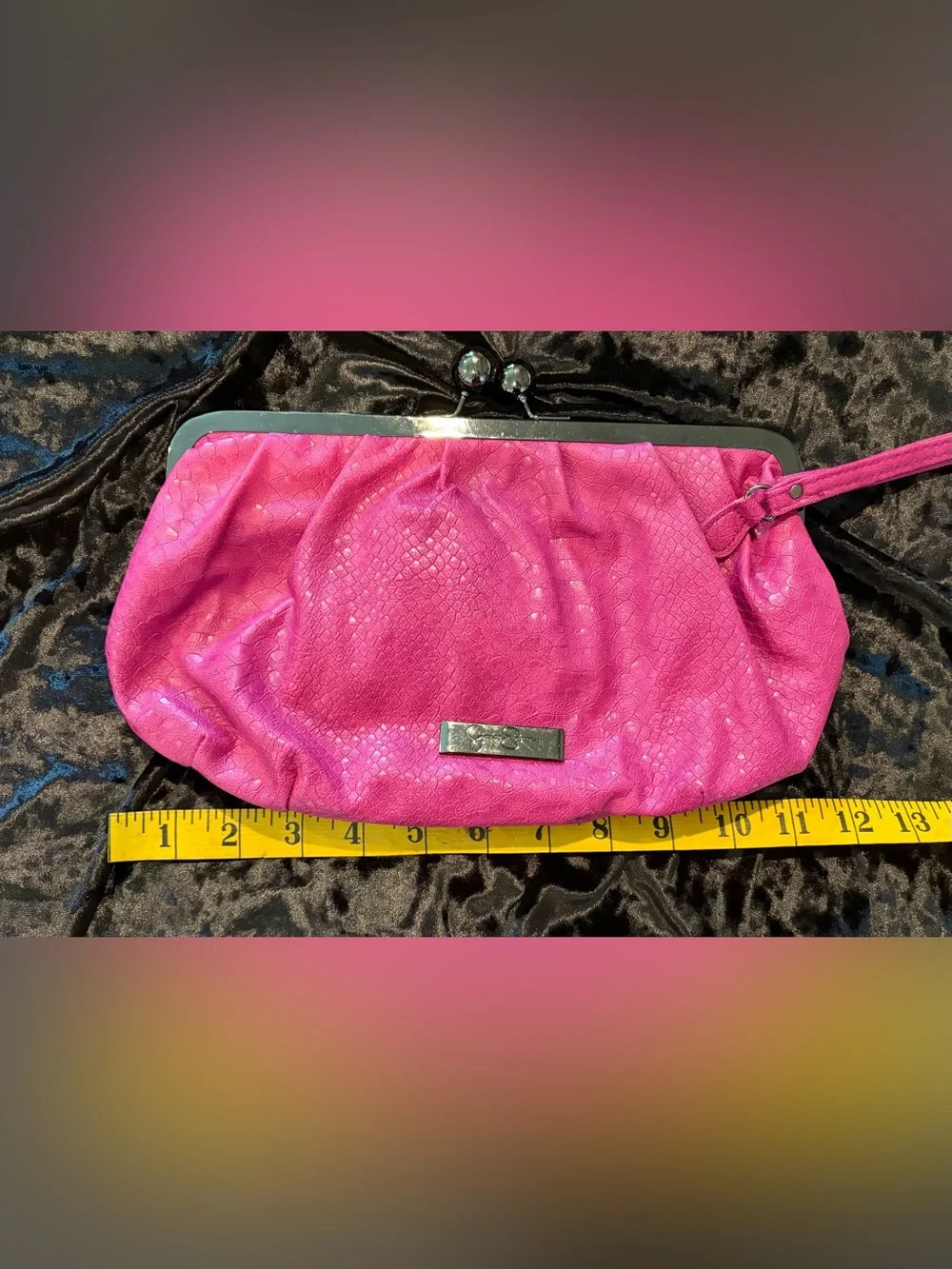 Jessica Simpson Pink Snake Embossed Kiss-Lock Purse Clutch